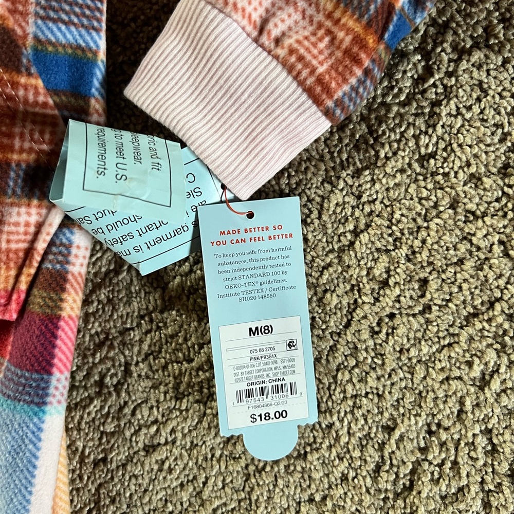Cat & Jack Multicolor Plaid fleece Hooded one piece - Picture 3 of 3